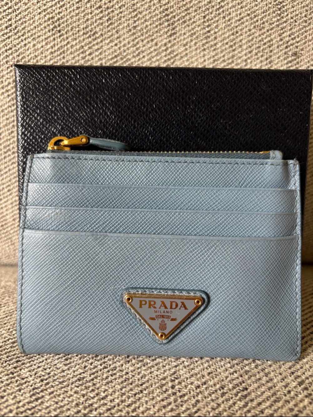 PRADA Saffiano Leather Blue Card Holder / Wallet with COA and Box!